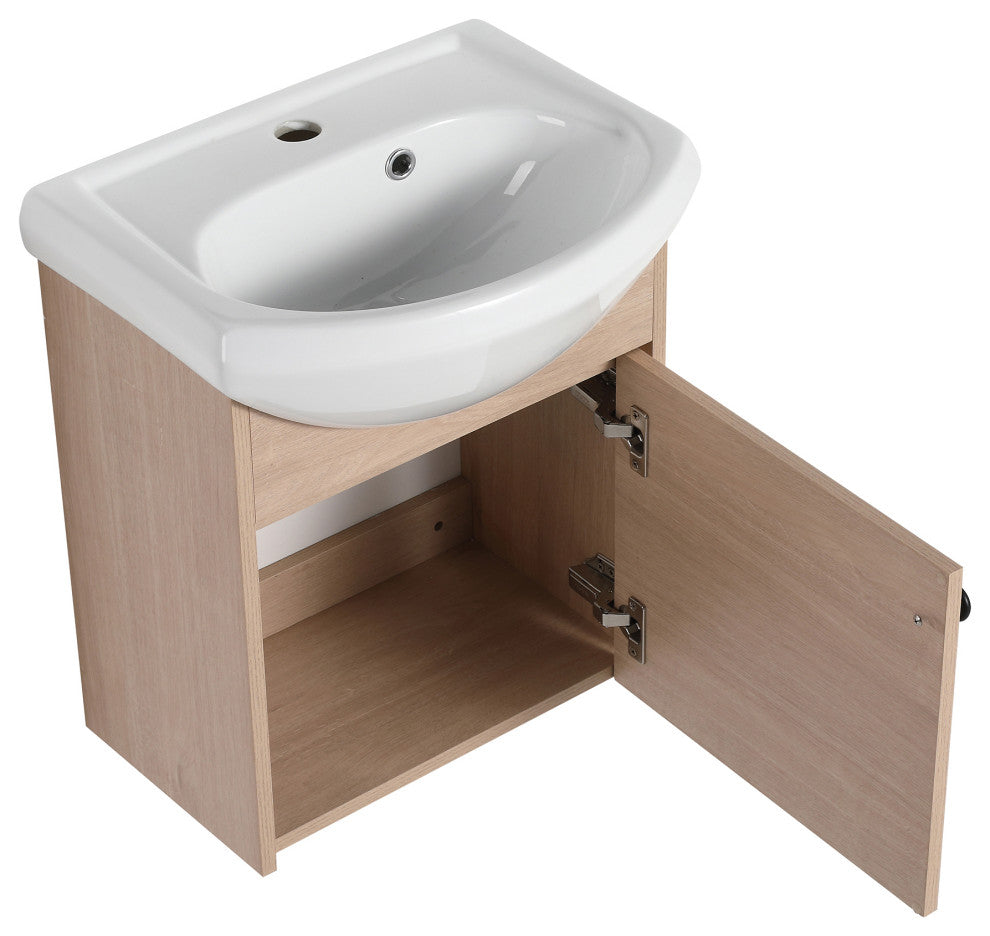 18 inch Wood Wall-Mounted Bathroom Vanity Set with Integrated Ceramic Sink
