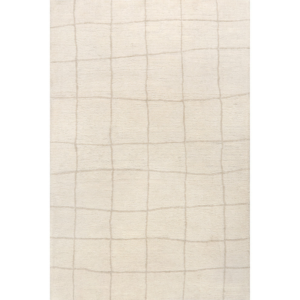 Frenshe Interiors x RugsUSA Cove Checked Wool Rug, Ivory 9' x 12'