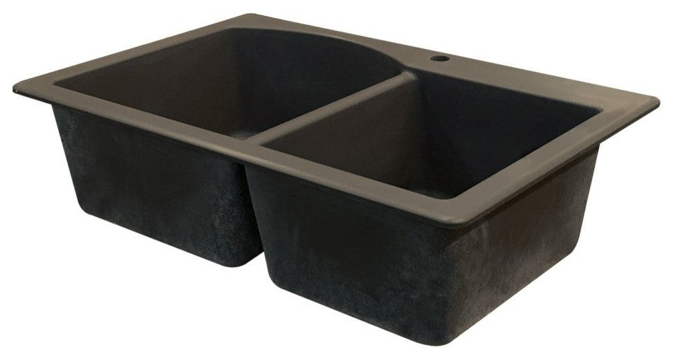 Aversa 33" silQ Granite Double Bowl Kitchen Sink with 3 Holes in Espresso