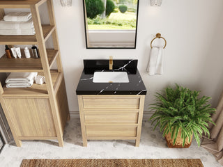 Elizabeth Oak 30" Single Sink Vanity, White 2" Calacatta Black
