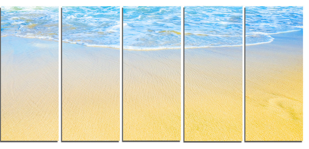 "Smooth Sea Surf Over Blue Waters" Seascape Wall Art, 5 Panels, 60"x28"