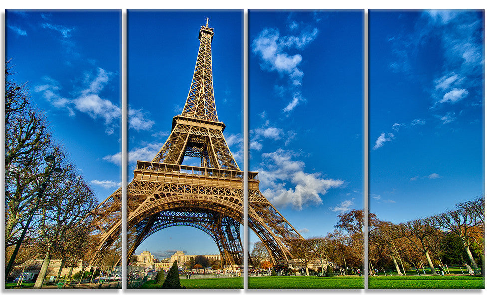Beautiful Winter Day in Paris, Extra Large Canvas Print, 48"x28", 4 Panels