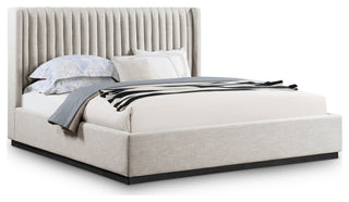 Logan Beige Linen Textured Fabric Twin Bed, Beige, King