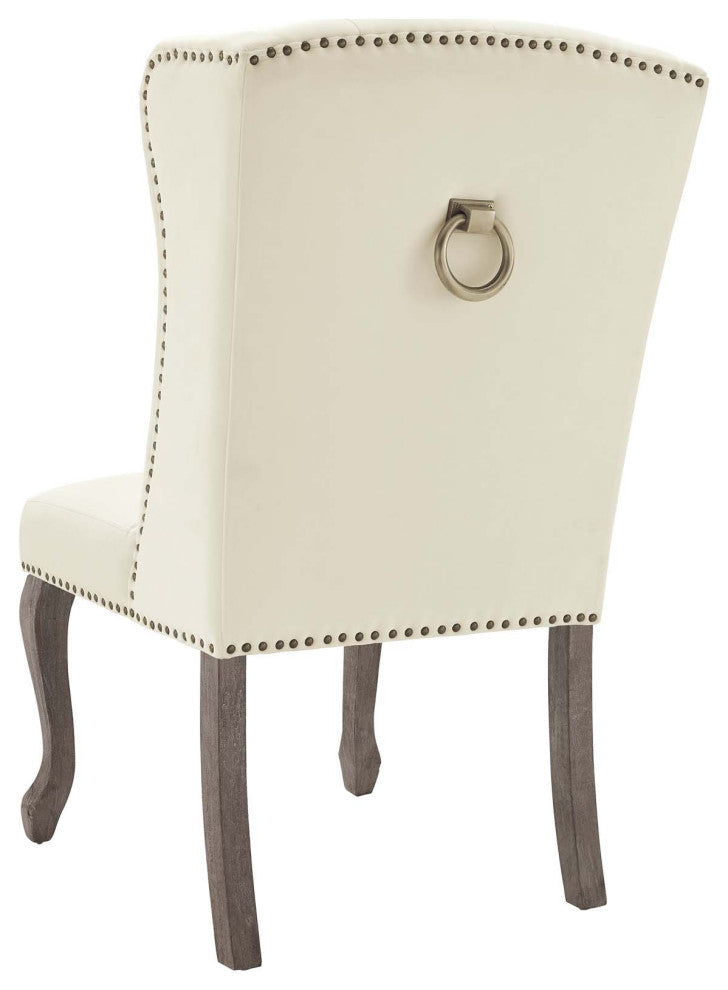 Side Dining Chair, Set of 2, Velvet, Ivory White, Modern, Cafe Bistro Restaurant