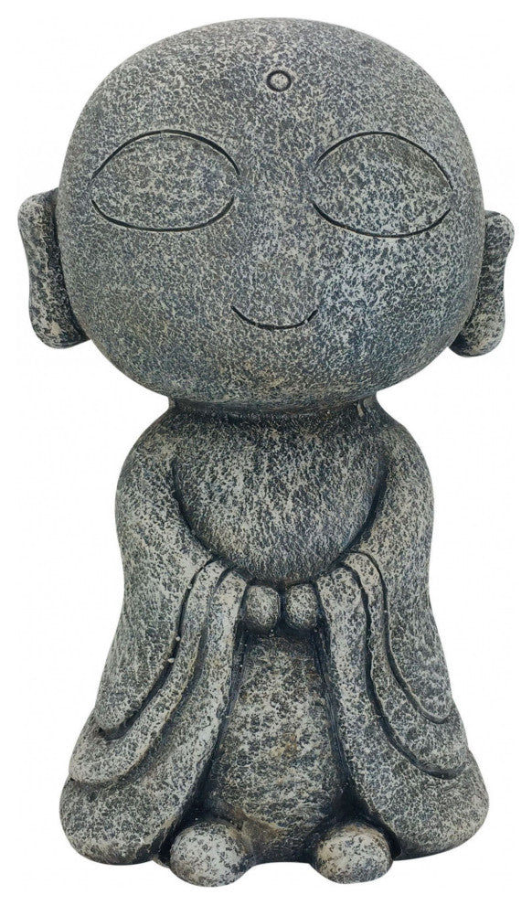 13" Gray Happy Monk Indoor Outdoor Statue