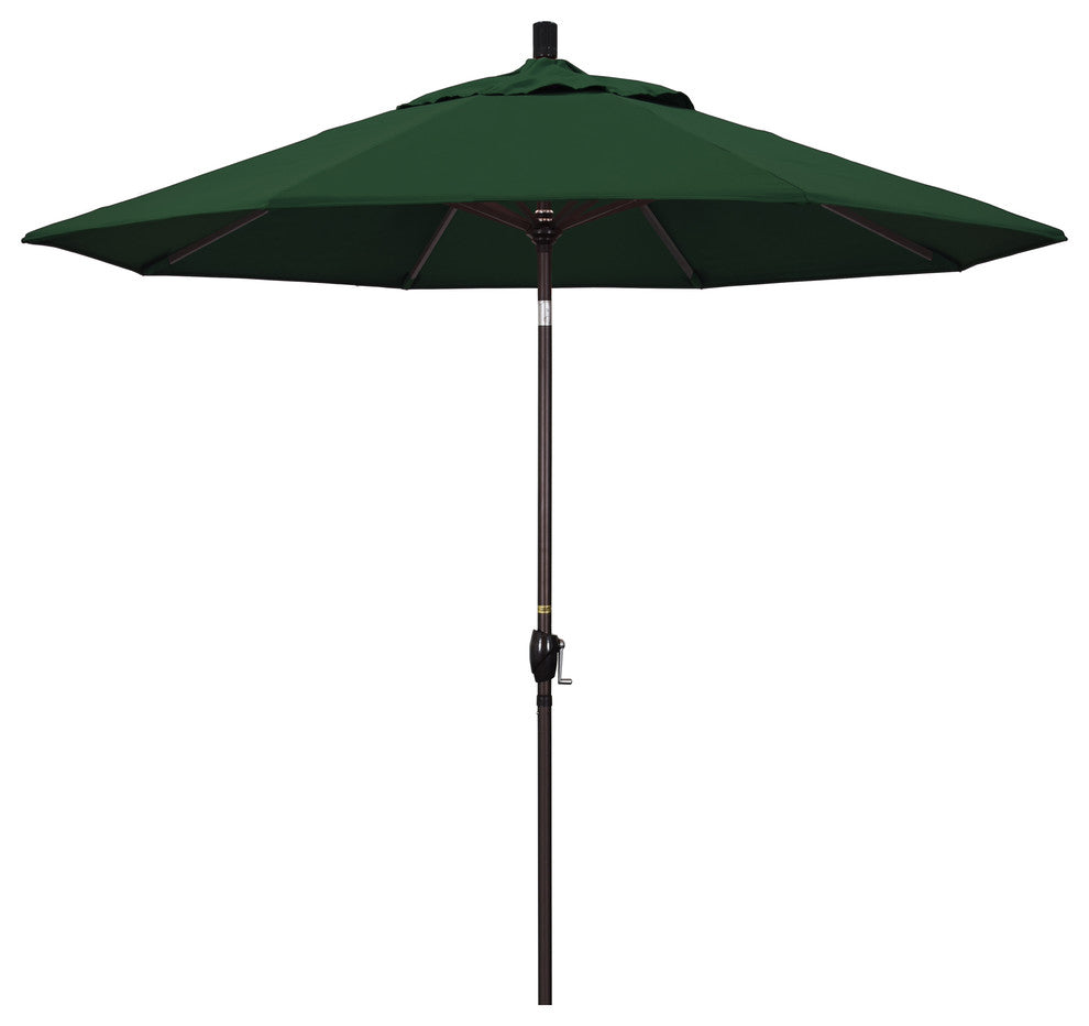 9' Bronze Push-Button Tilt Crank Aluminum Umbrella, Hunter Green Pacifica