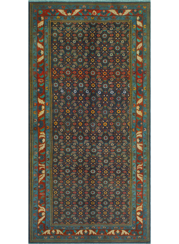 Fine Vintage Distressed Haleh Navy/Rusty-Red Rug, 4'8x9'4