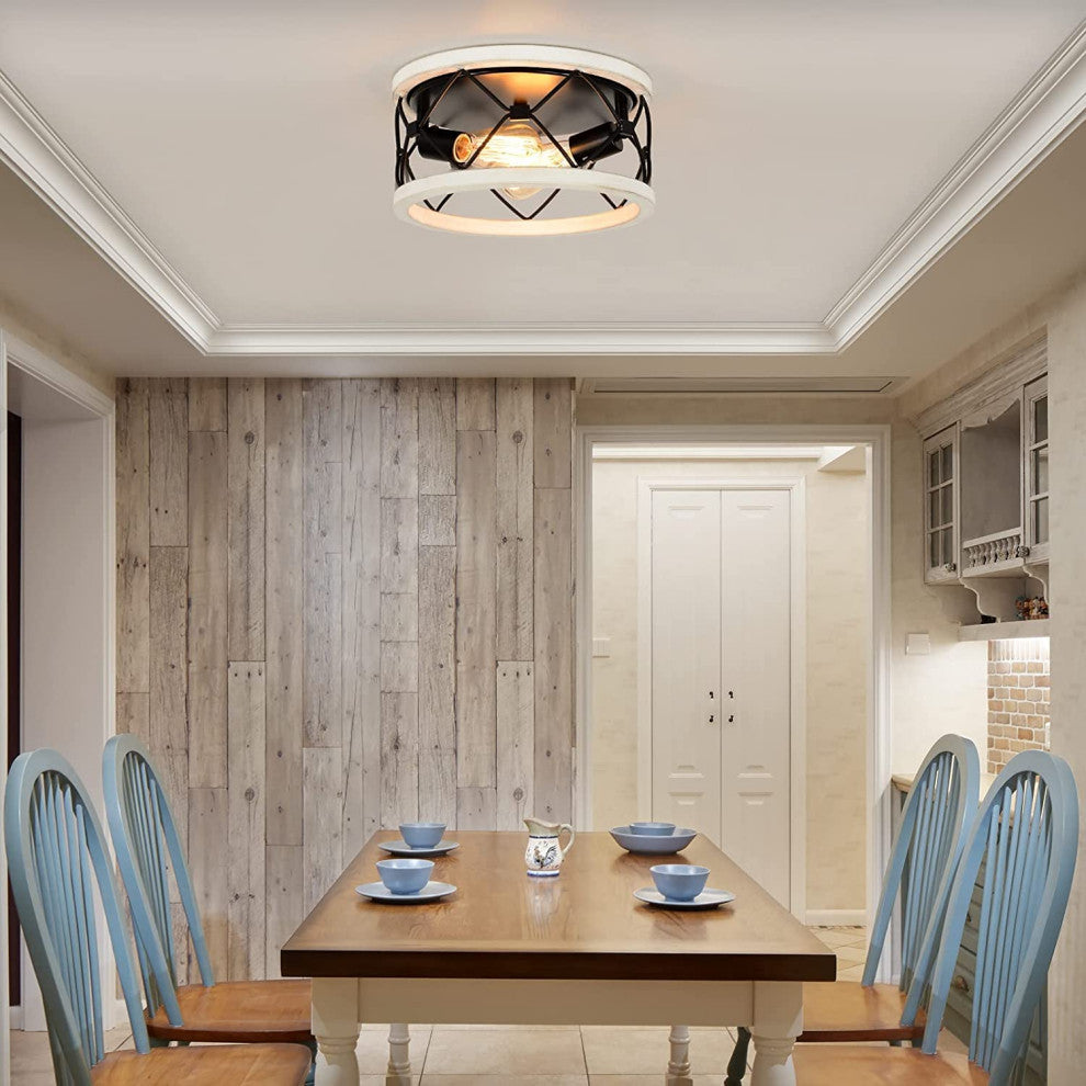 2 light round ceiling light fixture black cage Close to Ceiling Light