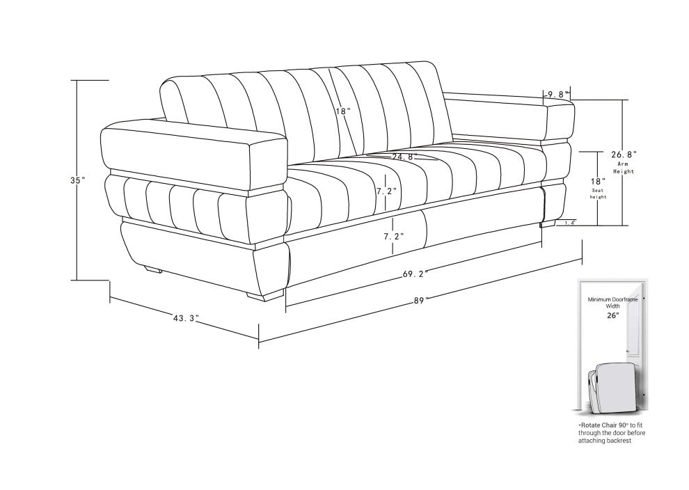 Ferrara Genuine Italian Leather Modern Sofa Dark Gray