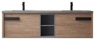 Carcastillo Bath Vanity, Oak With Sintered Stone Top, 72", Without Mirror
