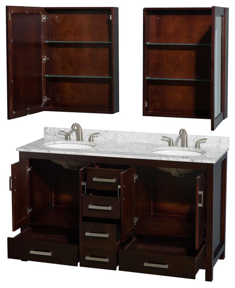 Wyndham WCS141460DESCMUNOMED Espresso 60 Inch Double Bathroom Vanity