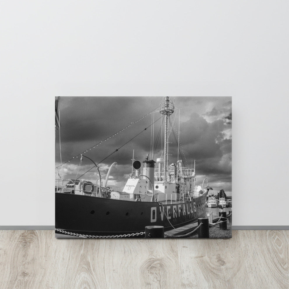 Overfalls Lightship Black & White Photo Canvas Wall Art Print, 16" X 20"