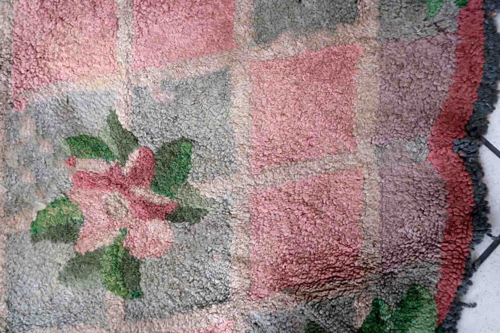 Handmade Vintage American Hooked Rug 2.9'x3.7', 90cmx115cm 1960s