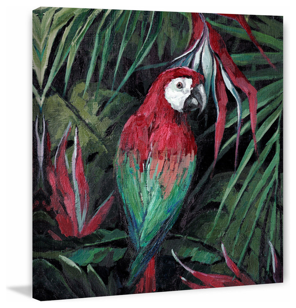 "Jungle Parrot" Painting Print on Wrapped Canvas, 18"x18"