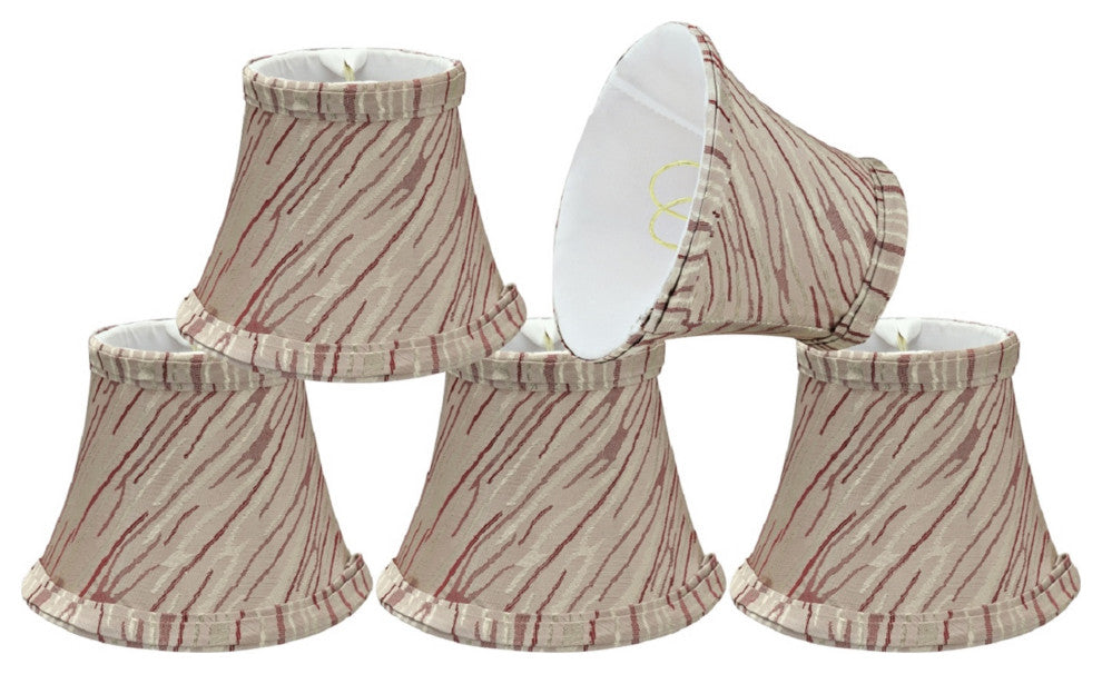 30006-5 Bell Chandelier Clip On Lamp Shade Off White & Red Striping 3"x5"x4"