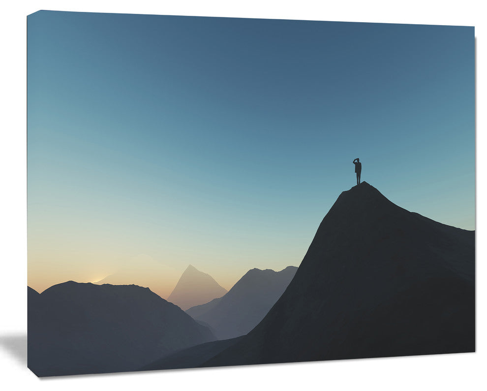 Man Looking from Mountain, Landscape Canvas Art Print, 40"x30"