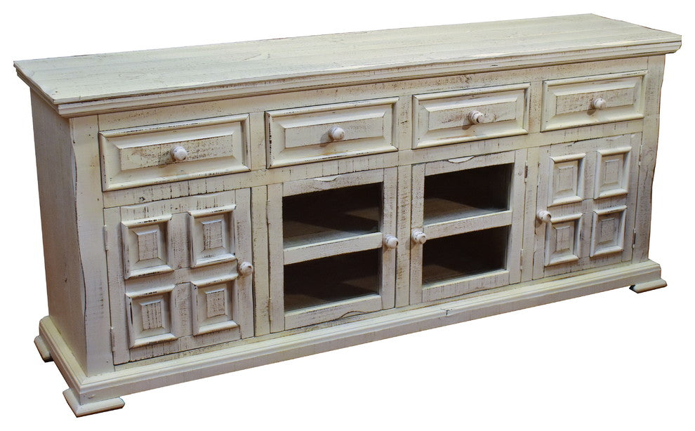 Rustic Solid Wood 73" Whitewashed TV Stand