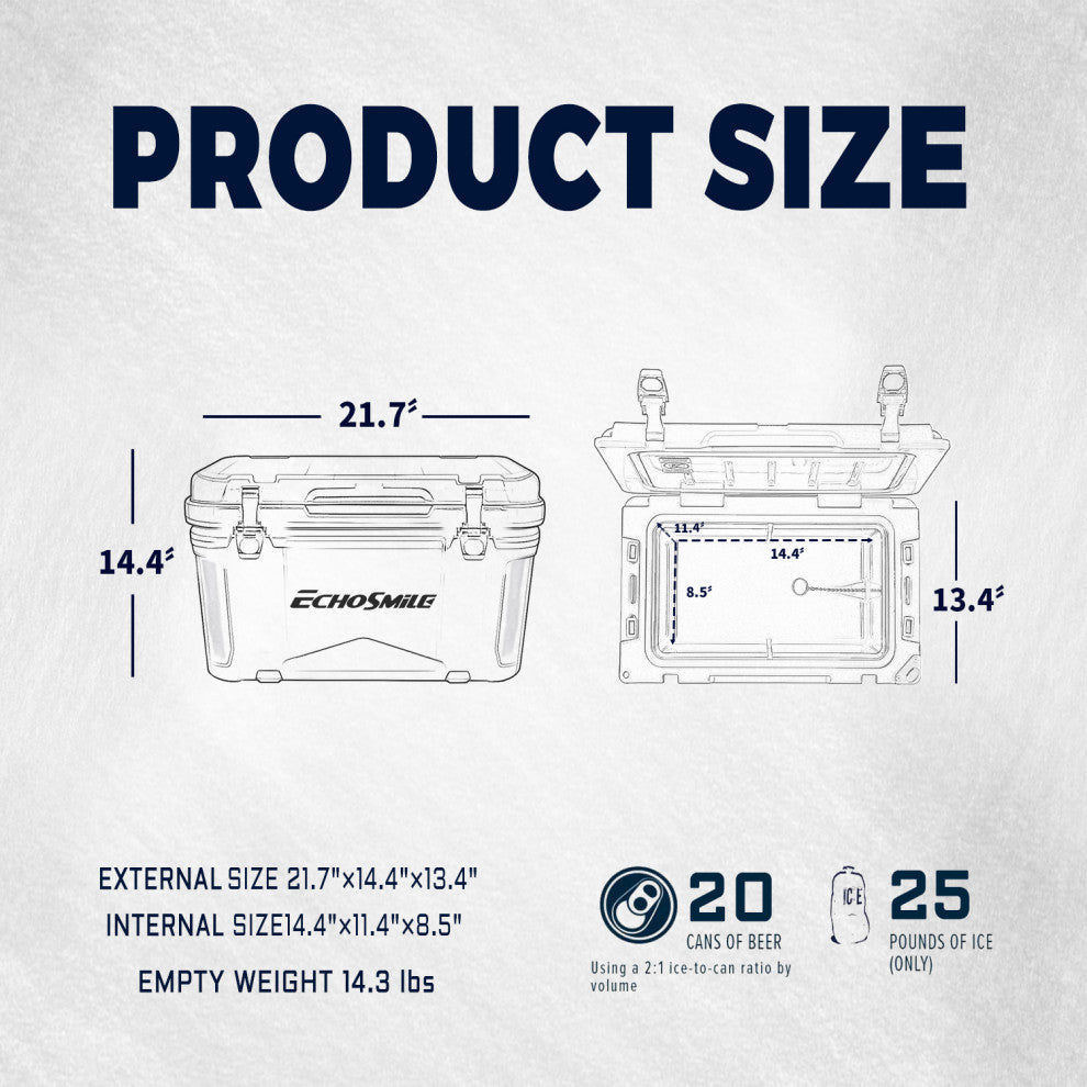 EchoSmile 25 qt. Rotomolded Cooler, Khaki