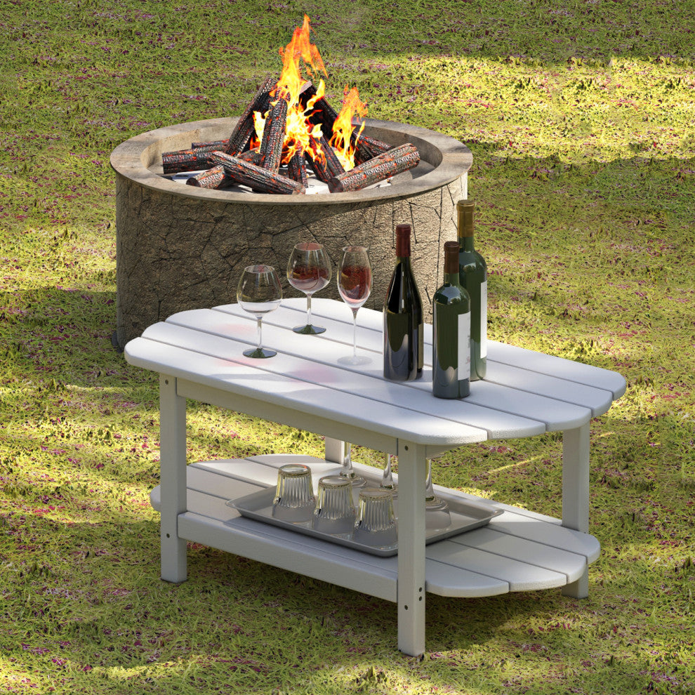 2 Tier Patio Table, Adirondack Outdoor Coffee Table for Backyard Pool, White