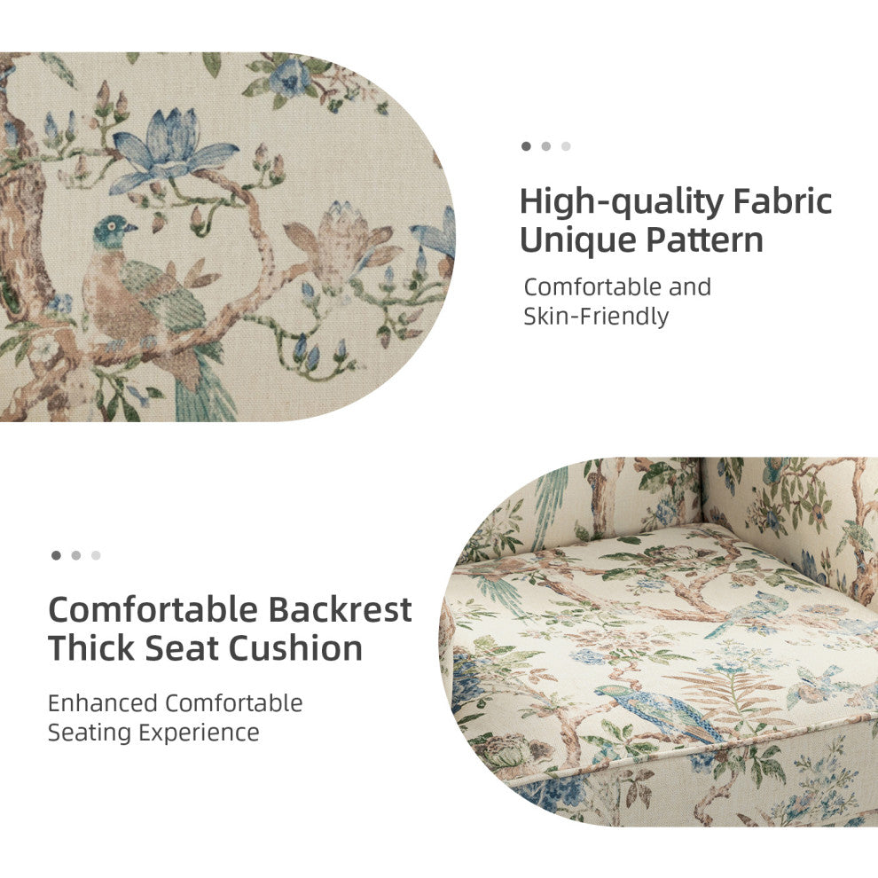 Lamber Wooden Upholstered Armchair With Camelback, Bird