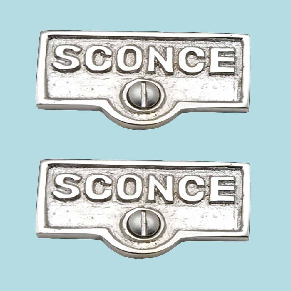 2 Switch Plate Tags SCONCE Name Signs Labels Chrome Brass |