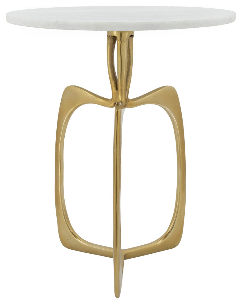 Metal 20" Accent Table With White Marble, Gold