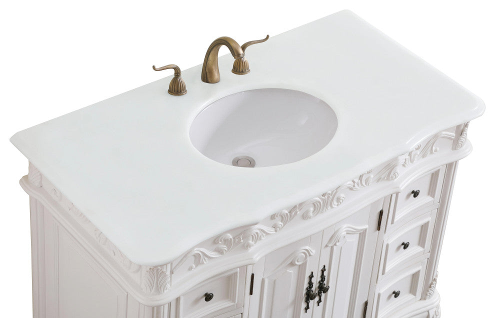 42" Single Bathroom Vanity, Antique White With Ivory White Engineered Marble