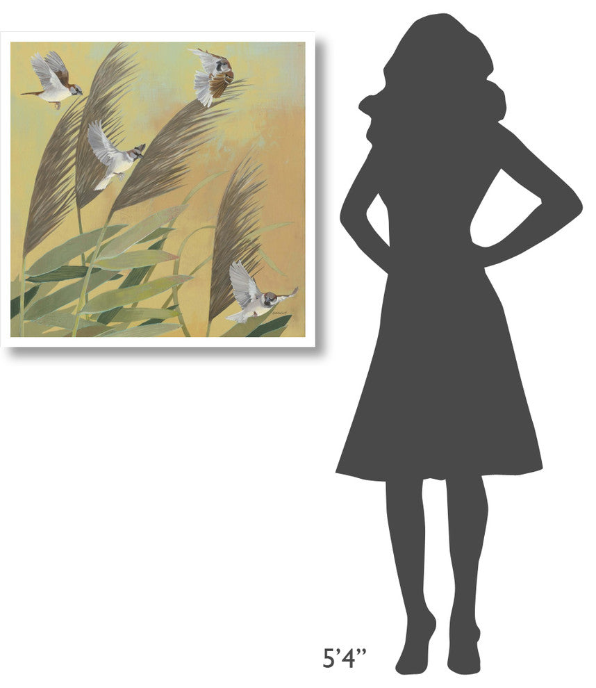 "Sparrows and Phragmates Sq" Digital Paper Print by Kathrine Lovell, 32"x32"
