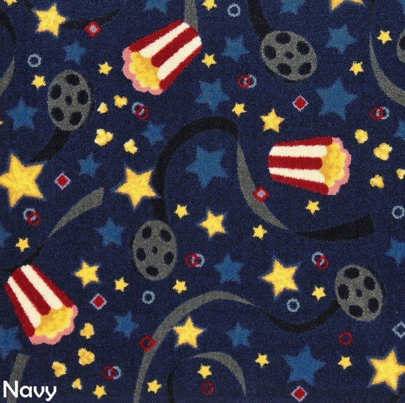Area Rug Feature Film, Nylon Stainmaster Carpet, Navy, 12'x26'