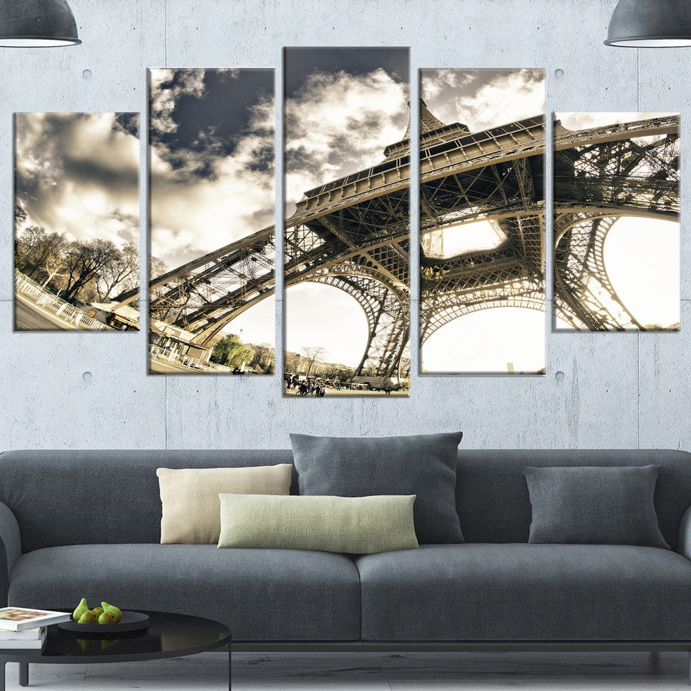 Paris Eiffel Towerin Sunny Winter Morning, Canvas Print, 60"x32", 5 Panels