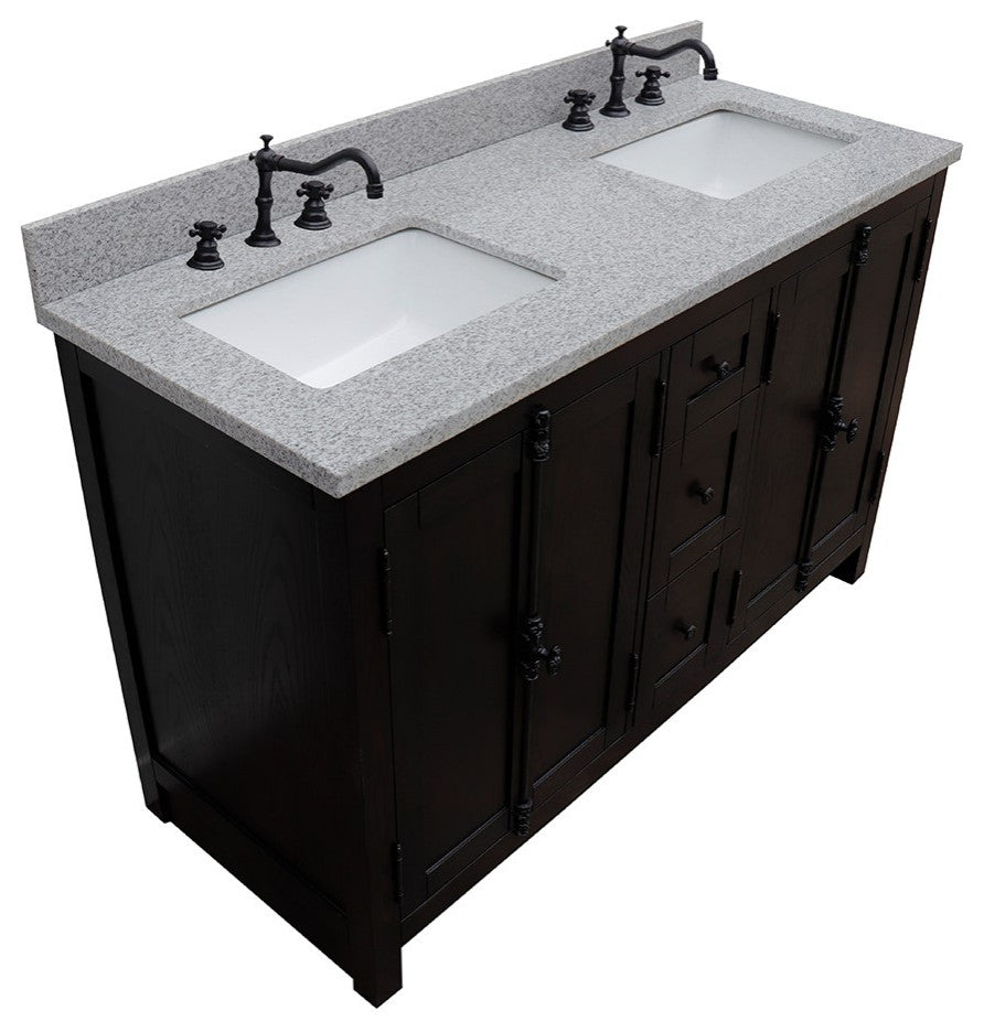 55" Double Vanity, Brown Ash Finish With Gray Granite Top