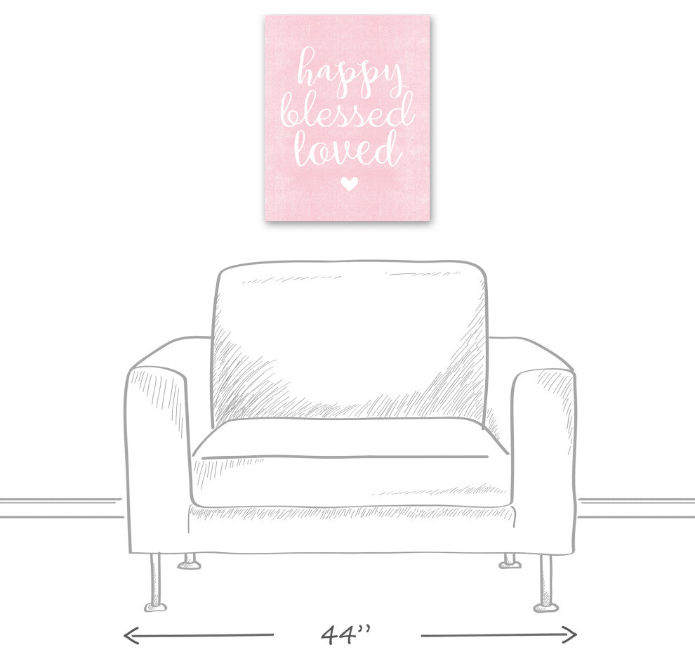 Happy Blessed Loved Pink 16x20 Canvas Wall Art