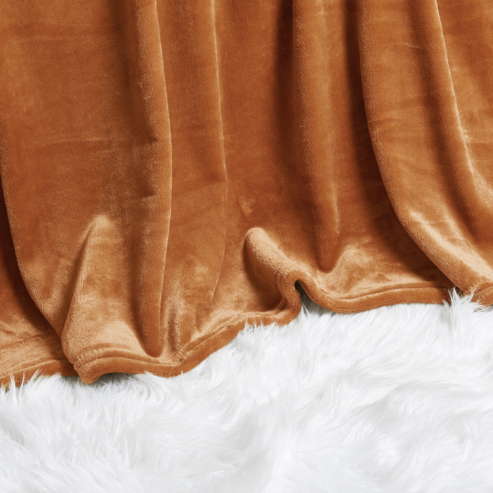Christmas Solid Flannel Fleece Blanket, Burnt Orange, Twin