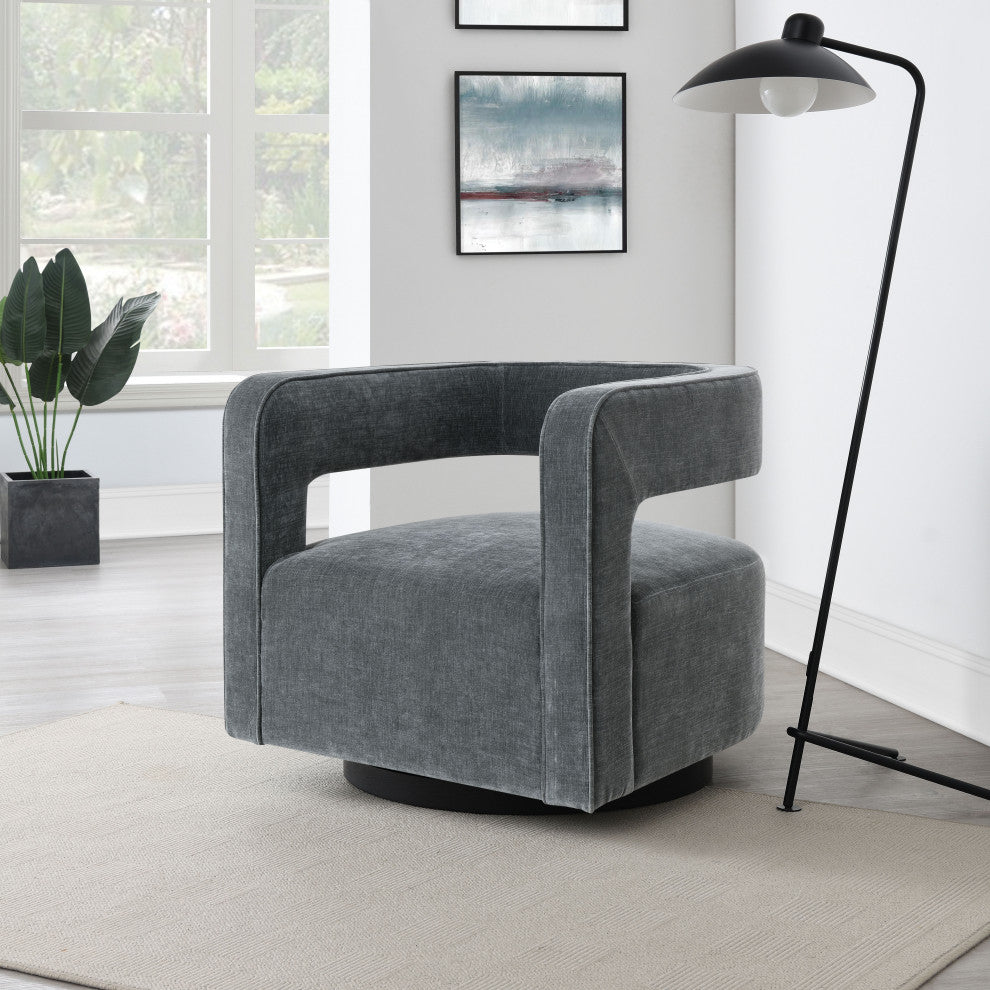 Lunar Stain-Resistant Fabric Swivel Chair, Charcoal