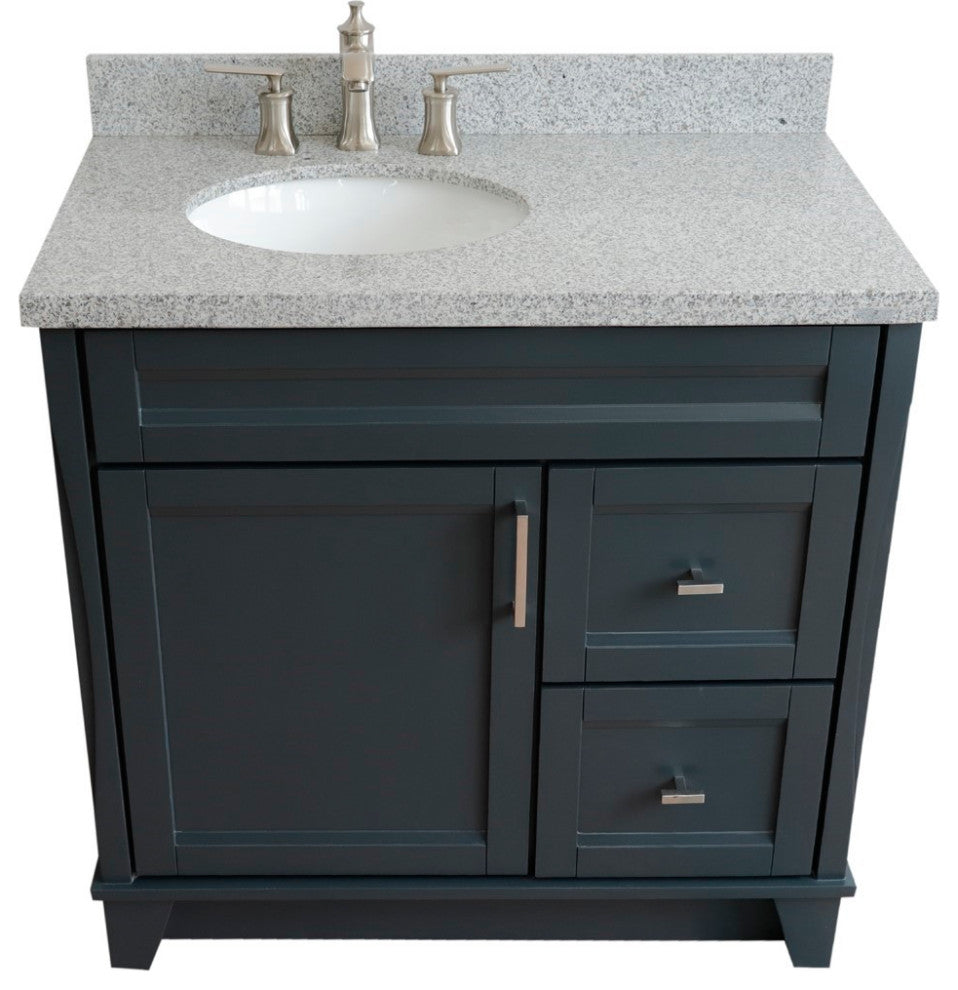 37" Single Sink Vanity, Dark Gray Finish With Gray Granite