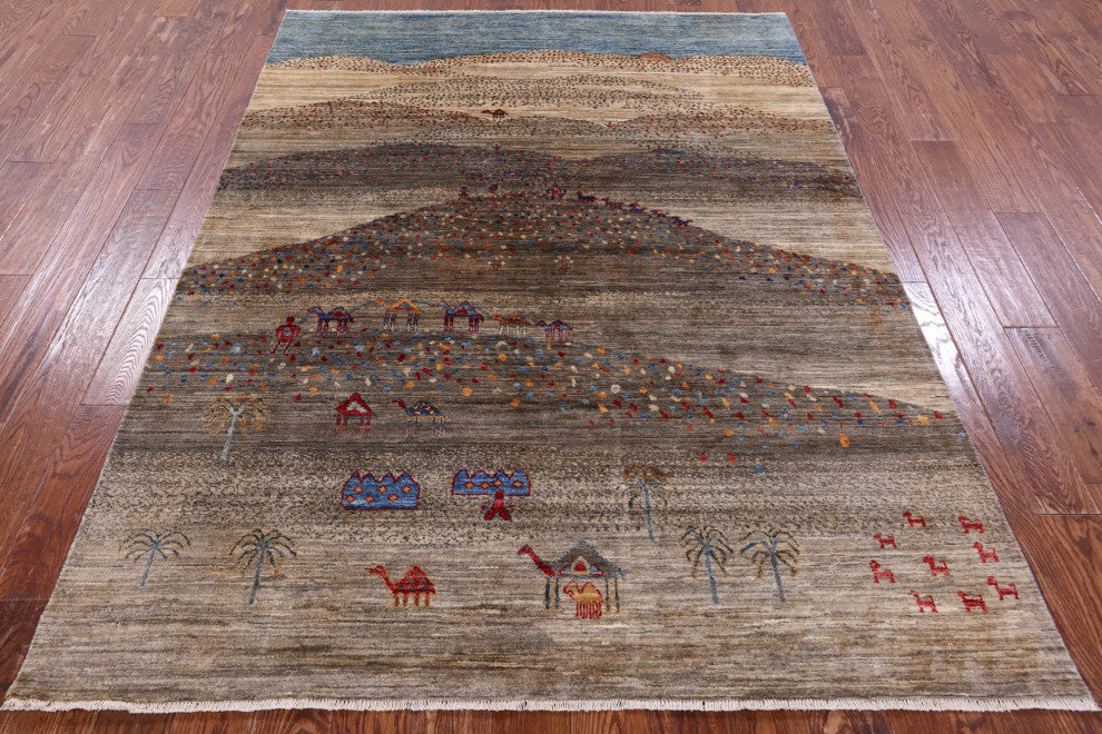 Hand Knotted Tribal Persian Gabbeh Wool Rug 5' 9" X 7' 7" Q9897