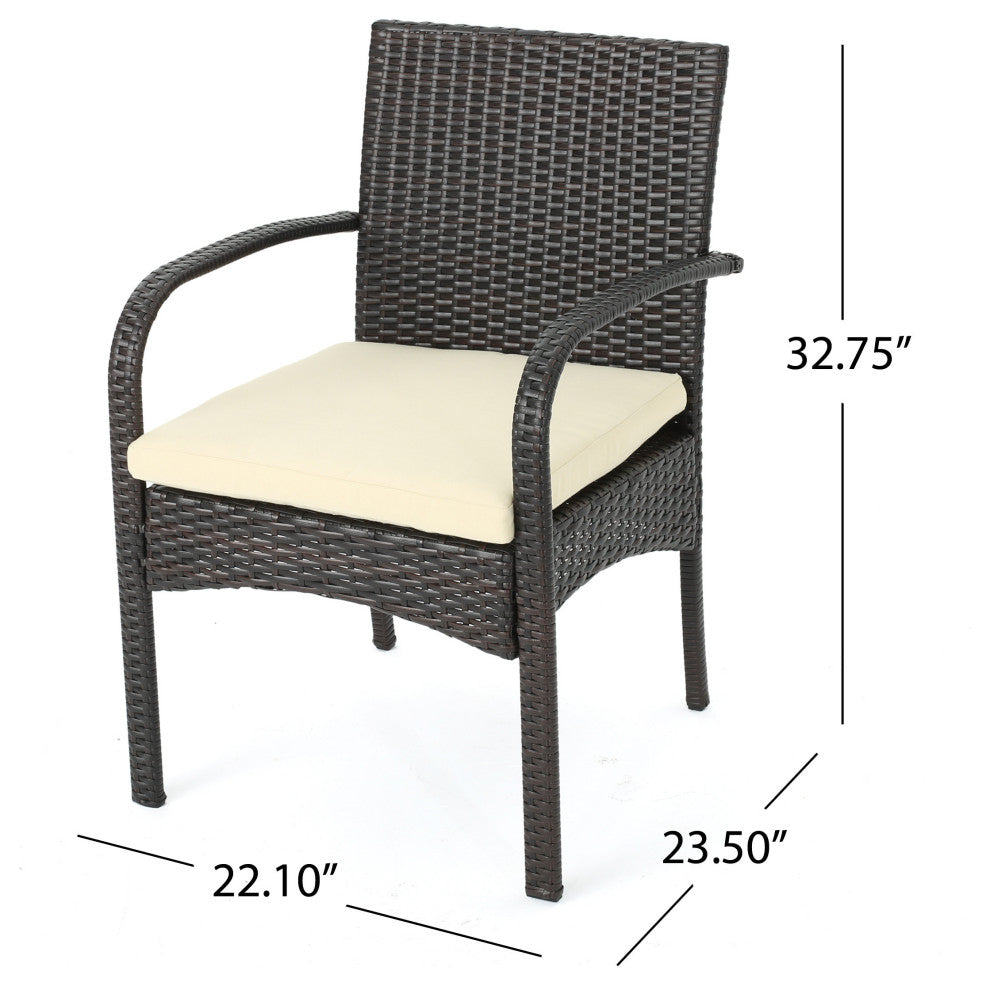 GDF Studio 7-Piece Epps Outdoor Teak Acacia Wood and Wicker Dining Set