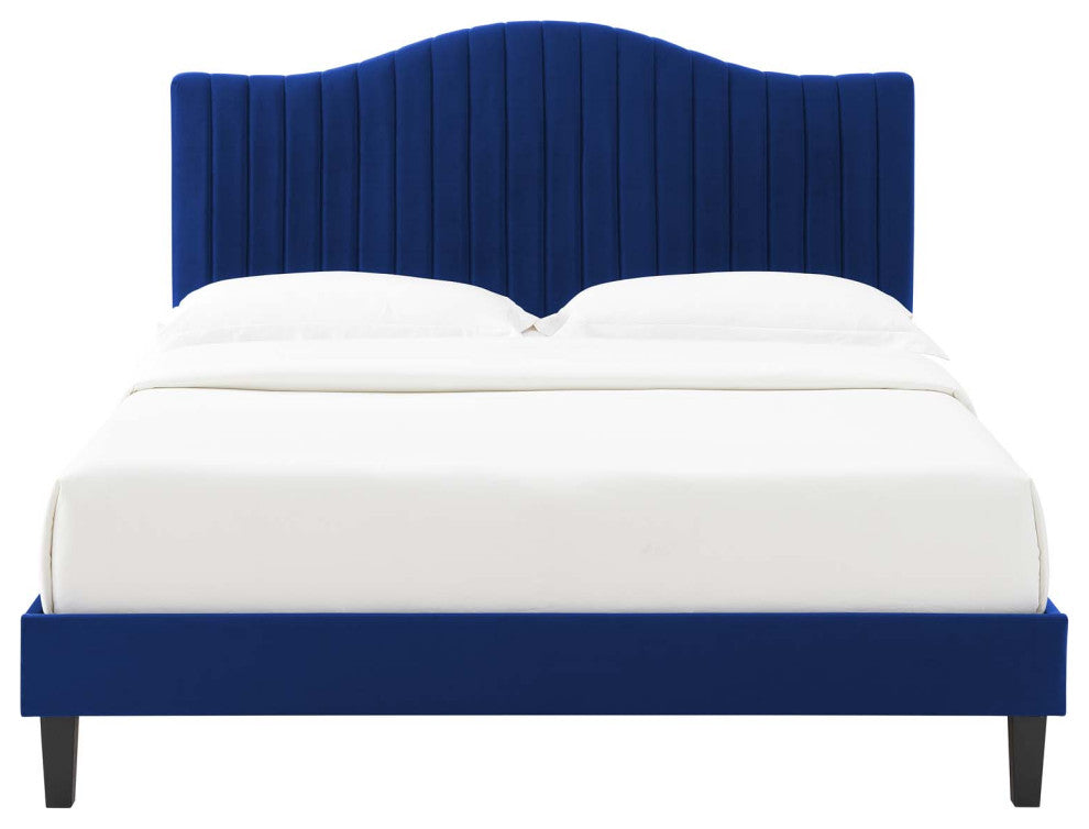 Juniper Channel Tufted Performance Velvet King Platform Bed, Navy