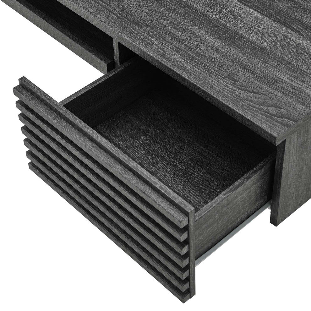 Computer Work Desk, Charcoal Gray, Wood, Modern, Mid Century Home Office