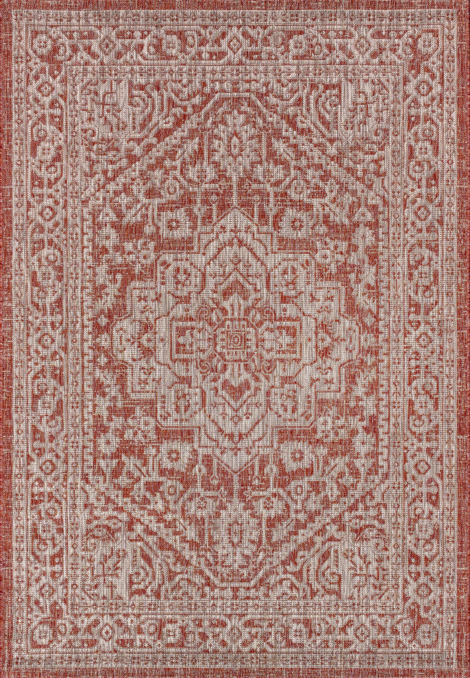 Sinjuri Medallion Textured Weave Indoor/Outdoor Area Rug