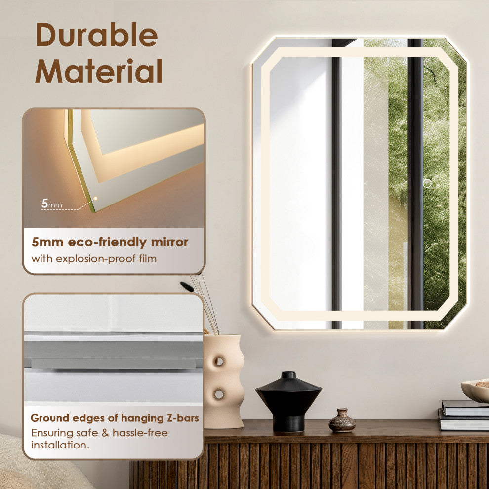 Luma Octogan Frameless LED Bathroom Vanity Mirror, 36"