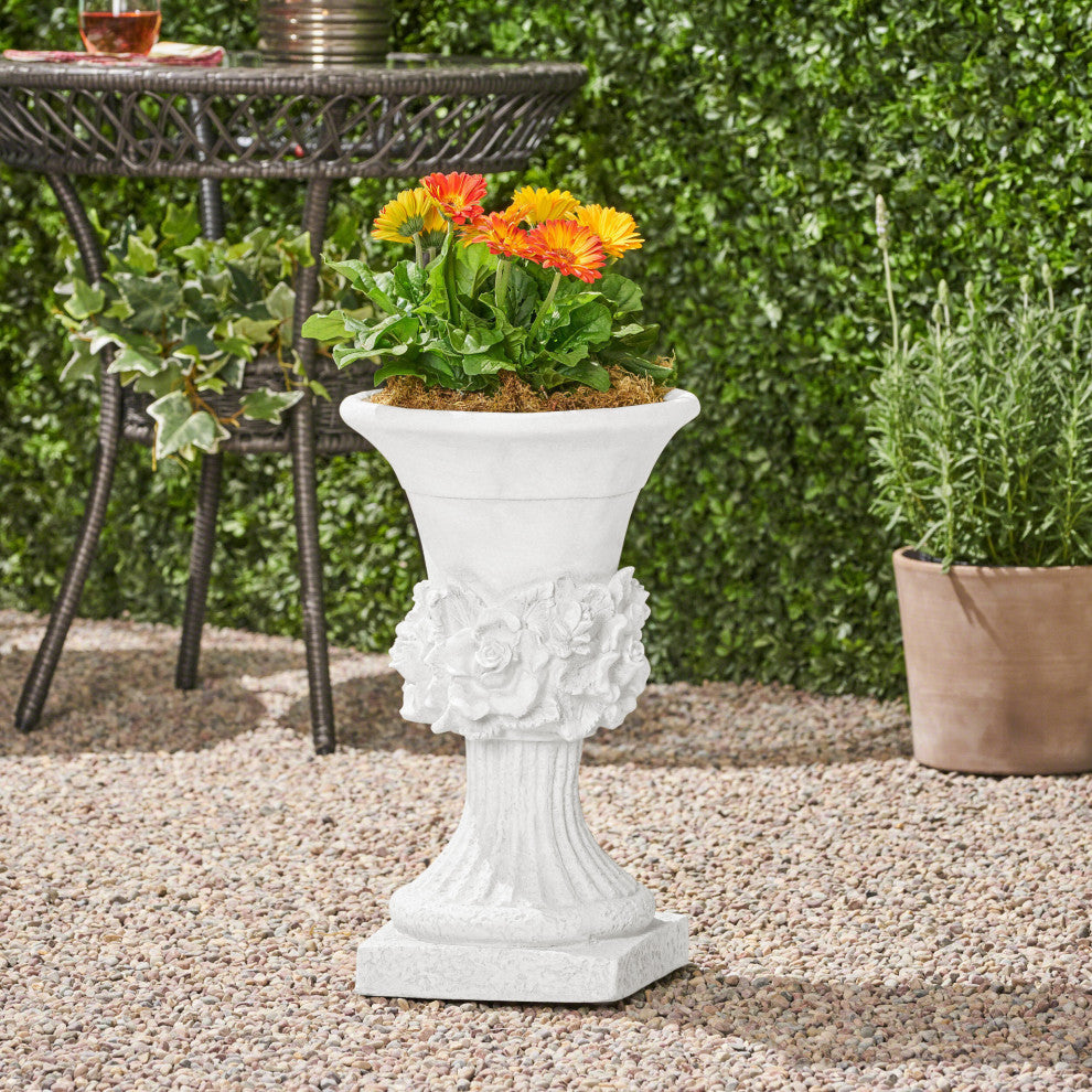 GDF Studio Michaelia Lightweight Concrete Chalice Garden Decorative Urn Planter, Antique White