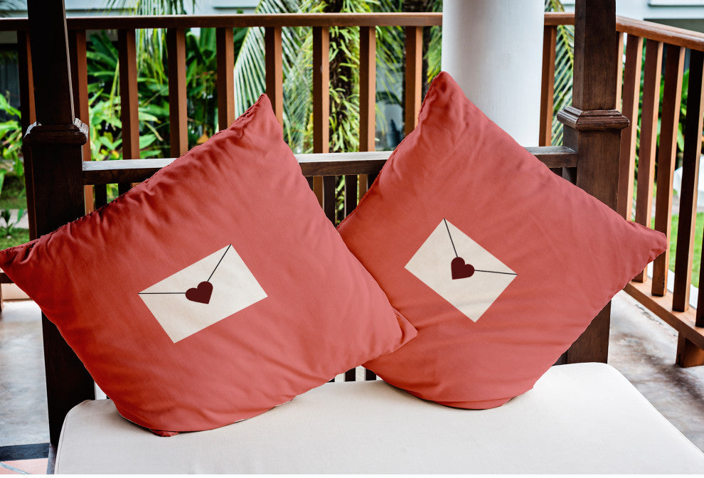 Love Letter Valentines Indoor/Outdoor Throw Pillow, Coral/Maroon, 18x18"