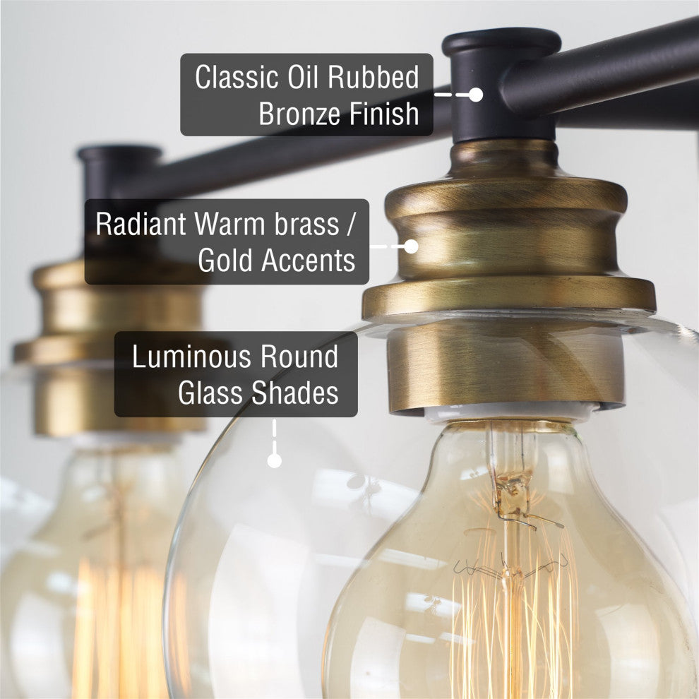 Kira Home Odette 22" Bathroom Light, Glass Globe Shades, Warm Brass Accents, Oil