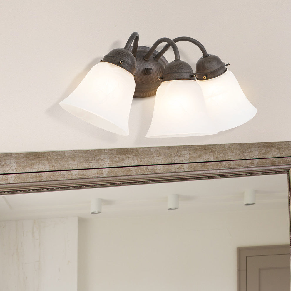 3-Lights Vanity, Dark Brown And Satin Nickel Finish, Dark Brown Frame