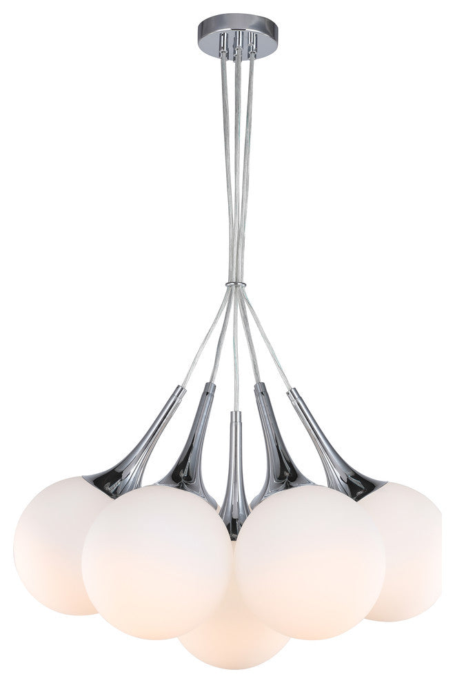 Woodbridge Lighting Alicia Tight Pendant Cluster, Chrome, 7l - 32"d, Opal & Led