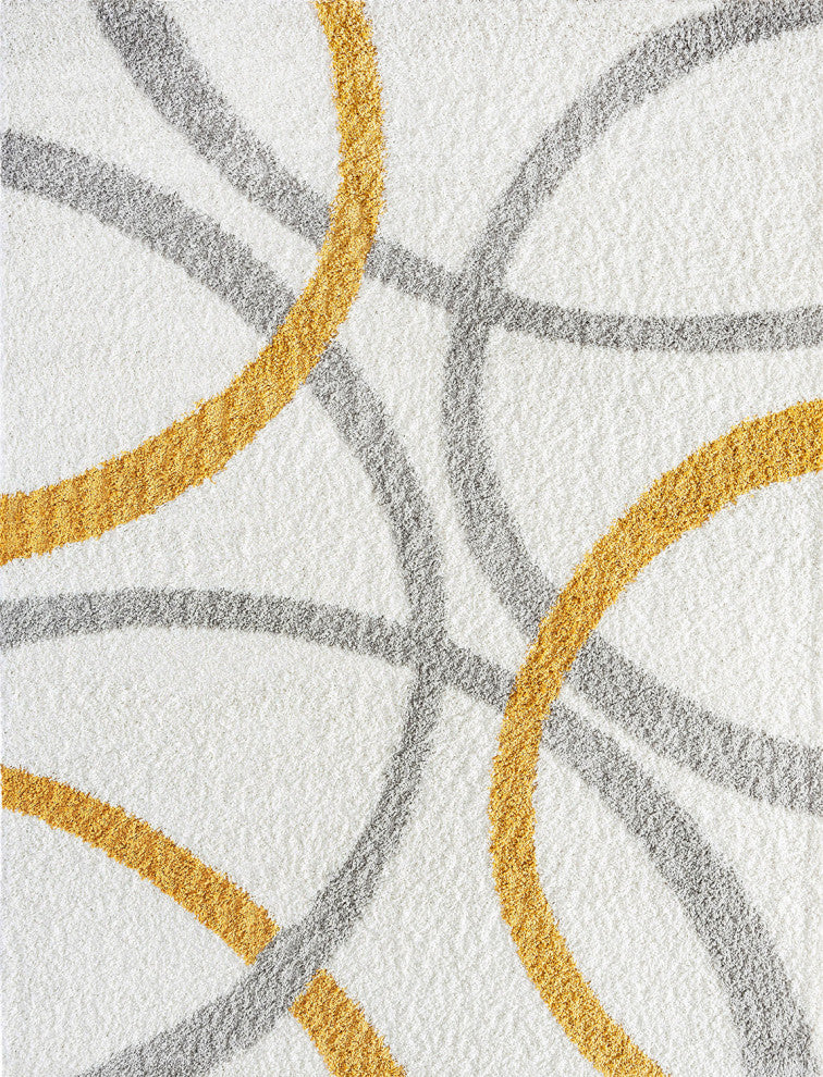 Sisto Contemporary Abstract White/Gold Indoor Rectangle Area Rug, 5''x7''