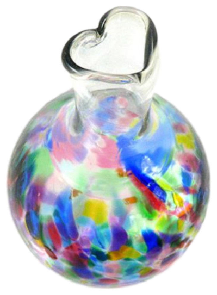 American Made Blown Glass Heart-Stemmed Bud Vase, Rainbow