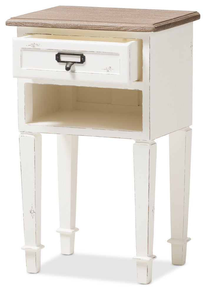 Dauphine Weathered Oak and White Wash Distressed Finish Wood Nightstand