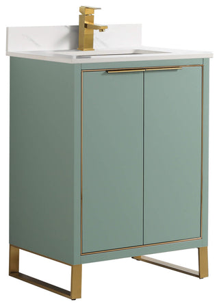Opulence Bath Vanity, Mint Green, 24", Satin Brass Hardware, White Carrara Top